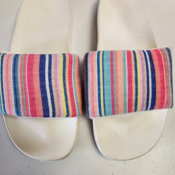 Roxy Slippy Terry Cloth Slides Sandals White Pink Rainbow Stripe Size 7 Womens - Picture 4 of 7